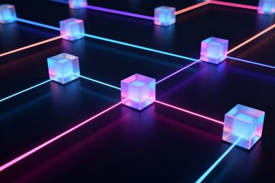 Glowing cubes connected by lines