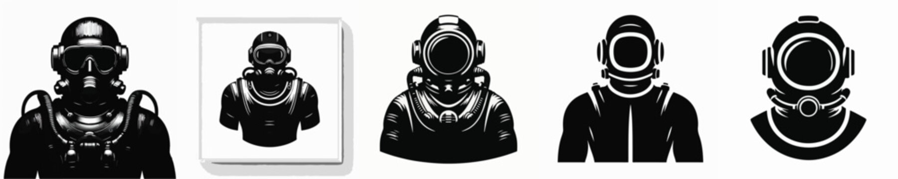 Vector silhouette of person using diving suit