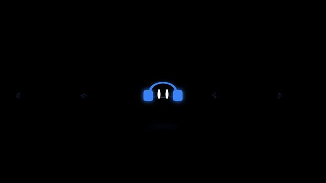 Animated headphones icon with sound waves on dark background, audio concept