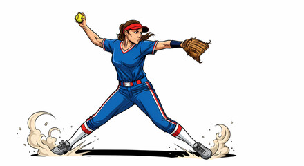 Fototapeta premium Female softball player pitching the ball