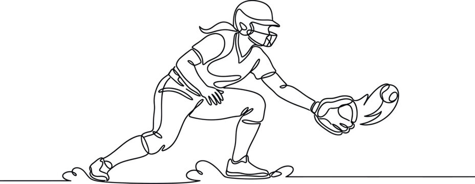 Softball Player Catching Ball Line Art, Athlete in Action, Sports Illustration