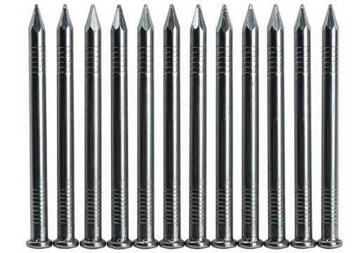 A group of metal nails on a white background