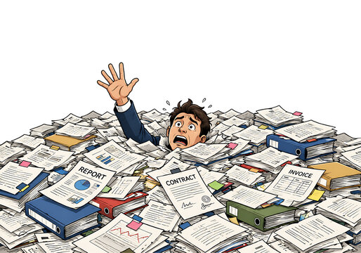 Man Drowning in Paperwork Stress Business Overwhelmed