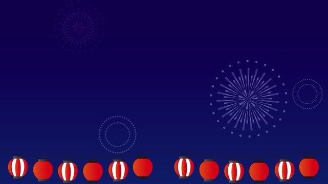 夏祭りの打ち上げ花火のアニメーション
