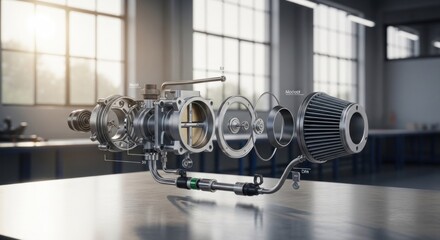 Fototapeta premium Exploded View of a High-Performance Automotive Engine Intake System.