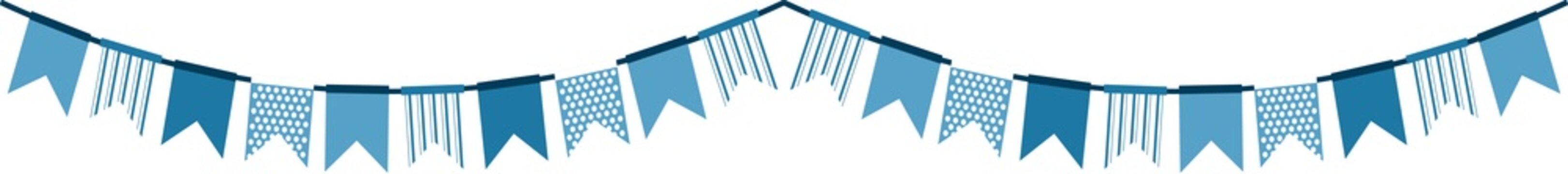 Blue triangular bunting flags add festive flair with bright colors. Perfect for party decorations, celebrations, or brightening up any event.
