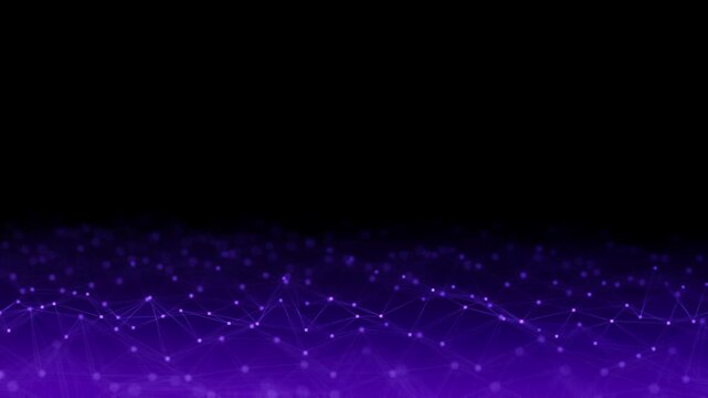 Purple Digital Network Background With Connected Data Points Motion FX. Purple Network Dots with Depth of field camera effect background.