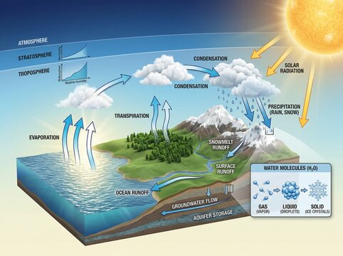The Earth's Water Cycle A Diagram Illustrating Evaporation, Condensation, Precipitation, and Groundwater Flow
