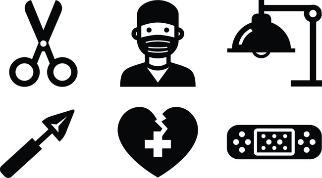 Hospital surgical and medical icon set design