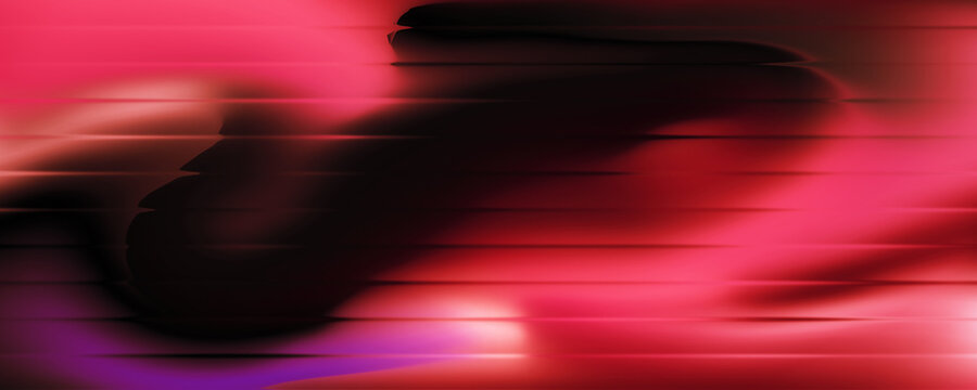 Abstract red background in the dark, shiny liquid with striped effect. Refraction of wavy striped glass.