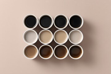 Fototapeta premium flat lay of coffee cups