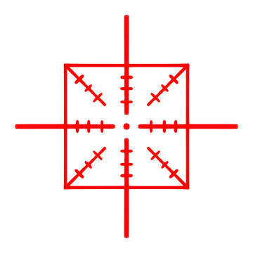 Aim red crosshair graphic illustration displaying target scope sight focus emblem icon for sniper shooting game military concept presentation creative design element isolated clip art.