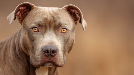 Fototapeta premium Studio-style portrait of a dignified American Pit Bull Terrier against a soft neutral background