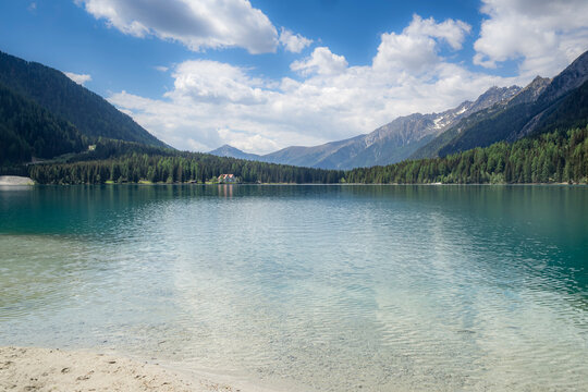 Italy, South Tyrol, Lake Antholz in the Rieserferner-Ahrn Nature Park