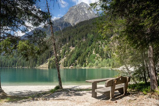 Italy, South Tyrol, Lake Antholz in the Rieserferner-Ahrn Nature Park
