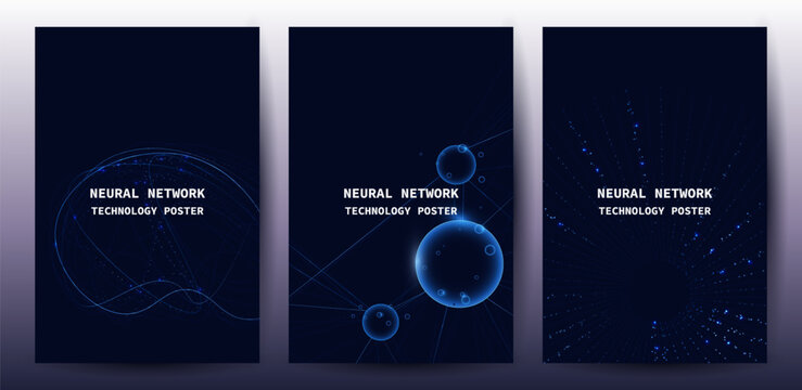 Neural Network Technology Abstract Blue Poster Template Background Set