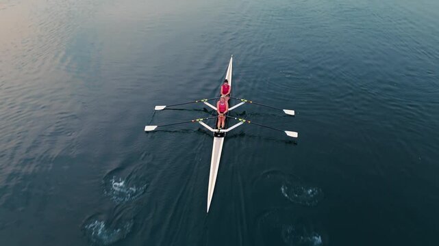 Groups of young athletes practice rowing in various boats against a stunning sunrise in Halifax, Nova Scotia. The calm ocean bay sets the perfect backdrop for intense training