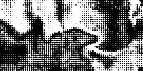 Abstract black and white background with dynamic halftone dot camouflage texture © roihan