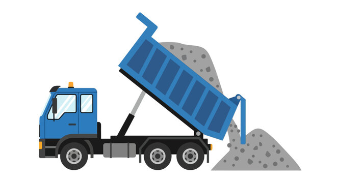 Blue Tipper Truck Unloading Gravel Vector Illustration - Construction Vehicle Graphic on White Background