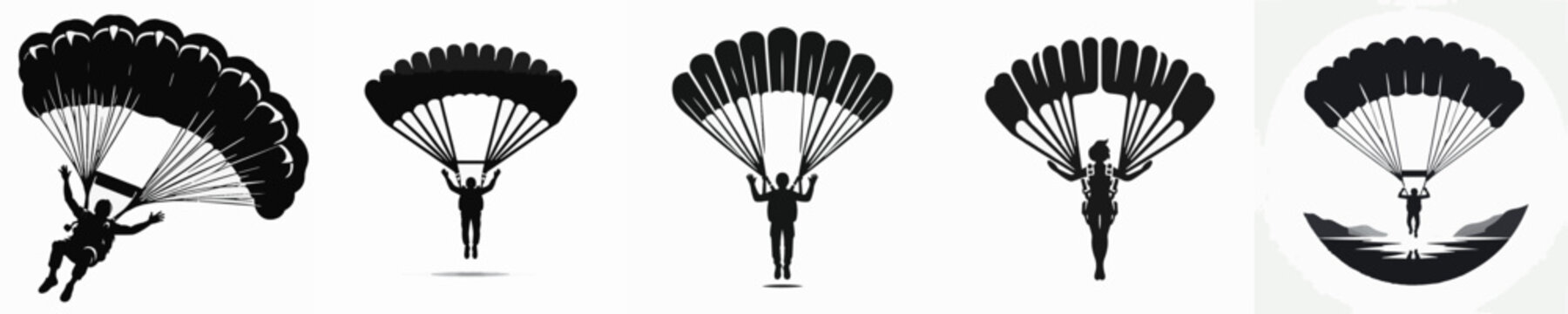 Vector silhouette of person doing parachute