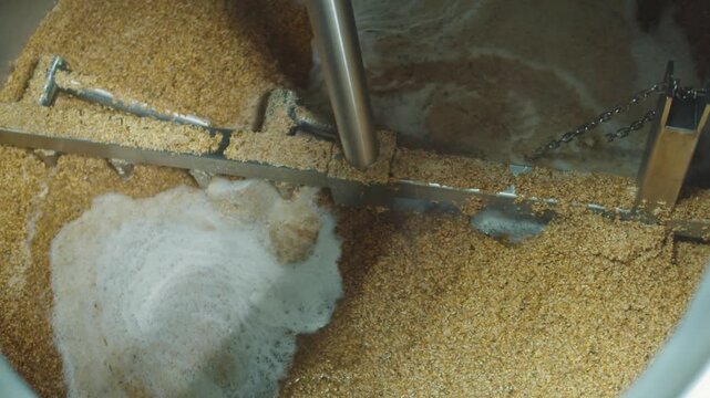 Beer Mashing Process in Industrial Brewing Facility Close-Up