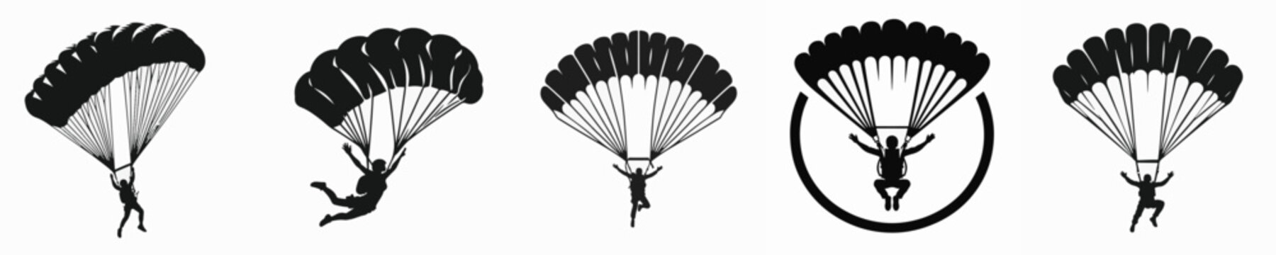 Vector silhouette of person doing parachute