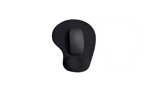 Black ergonomic mouse pad with wrist rest and computer mouse