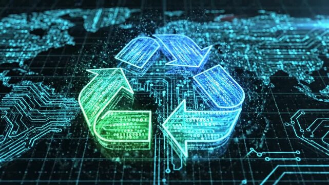 Digital Recycling Loop Animated Icon - Future Tech Sustainable Globe