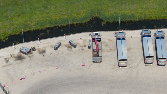 Aerial View of Electric Truck Charging Station