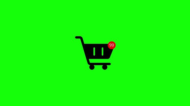 Shopping cart removal animated icon on green background, black flat cartoon style, motion graphic 4k