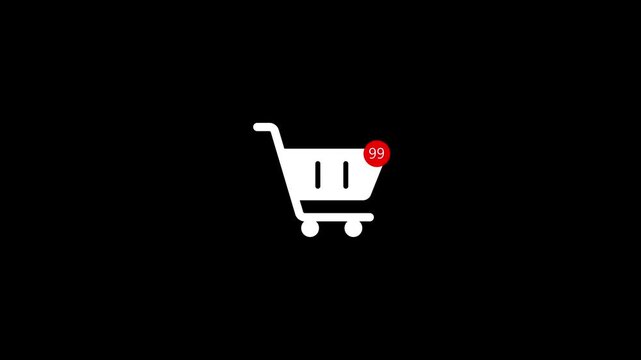 Shopping cart removal animated icon on black background, black flat cartoon style, motion graphic 4k