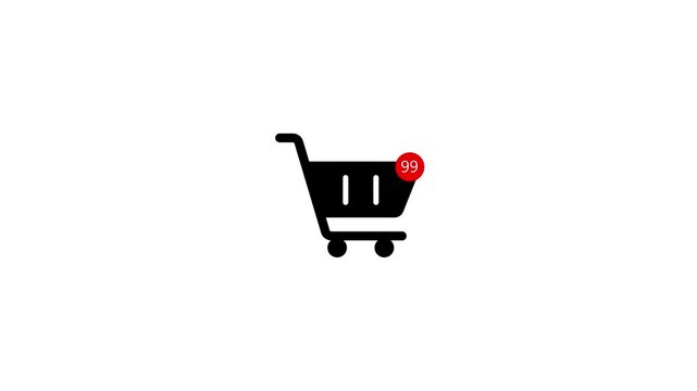 Shopping cart removal animated icon on white background, black flat cartoon style, motion graphic 4k