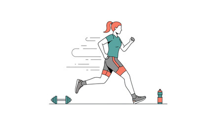 Fototapeta premium Illustration of an athletic woman running outdoors for fitness.