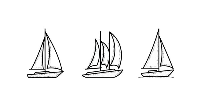 Three stylized sailboats with different sail designs sketch.