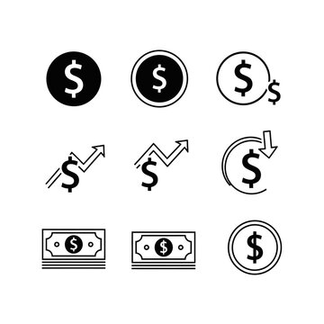 Dollar symbol icons set vector illustration for finance and business