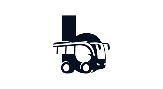 A stylized, dark blue graphic logo featuring a bus integrated with the letter 'b', creating a unique and modern design.