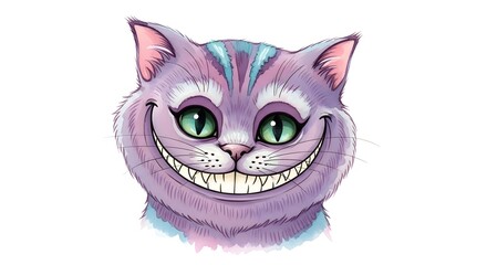 Fototapeta premium Colorful smiling cartoon cat with large eyes and striped fur