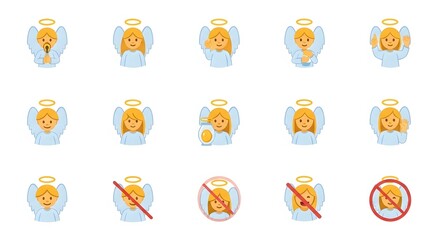 Fototapeta premium Set of Angel Emoji Icons with Various Expressions and Gestures
