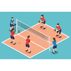 Fototapeta premium People Playing Volleyball on Court.
