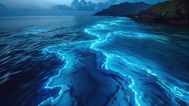 Bioluminescent Ocean Glow - Underwater Magic A surreal underwater-inspired animation featuring glowing bioluminescent patterns that ripple like gentle waves in shades of deep blue and turquoise. 