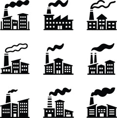 Obraz premium Industrial Factory Buildings with Smoking Chimneys on White Background