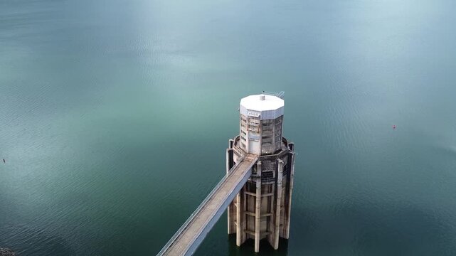 Dam intake tower in reservoir