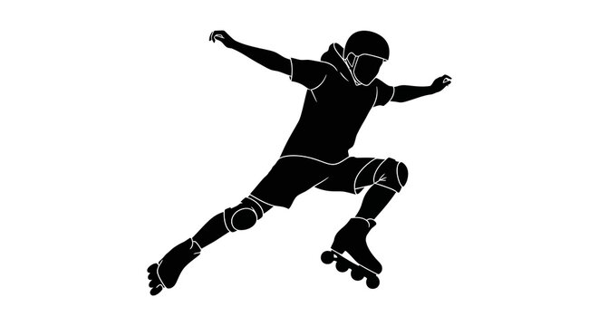Inline skater silhouette against a white background dynamic action pose