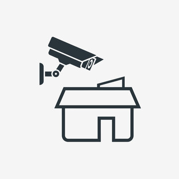 Security camera icon above a simplified house for home protection