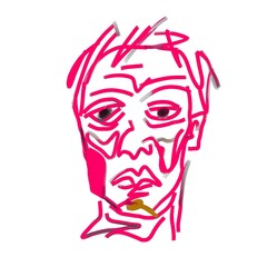 Obraz premium Rose Muse, Vibrant Pink Line Art Face Portrait Depicting Abstract Expressive Human Sketch Aesthetic, Contemporary Minimal Illustration, Emotional Character Design, Modern Decorative Concept, Creative 