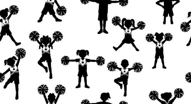 Energetic cheerleaders with pompoms seamless pattern