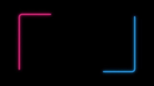 Neon glowing pink and blue angular lines move across a dark void to create a modern digital motion video