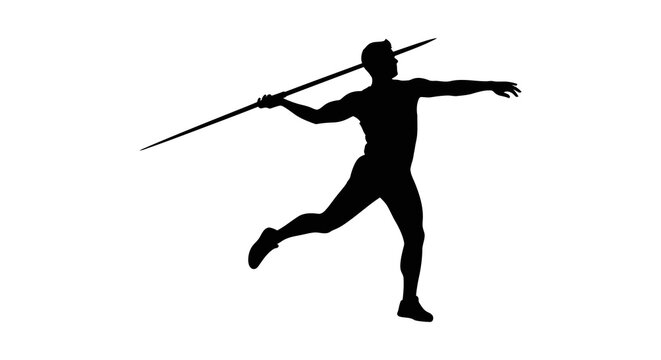 Javelin thrower silhouette against a white background athletic sports illustration