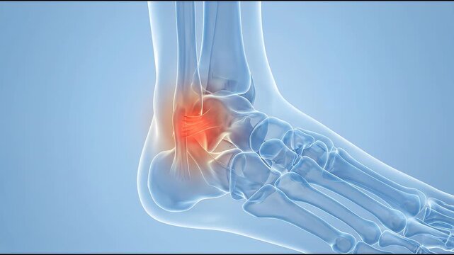 Medical animation of ankle joint pain and bone anatomy