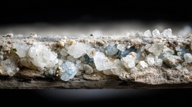 Tiny Crystalline Formations on a Mineral Surface Detailed Geological Texture Close-up